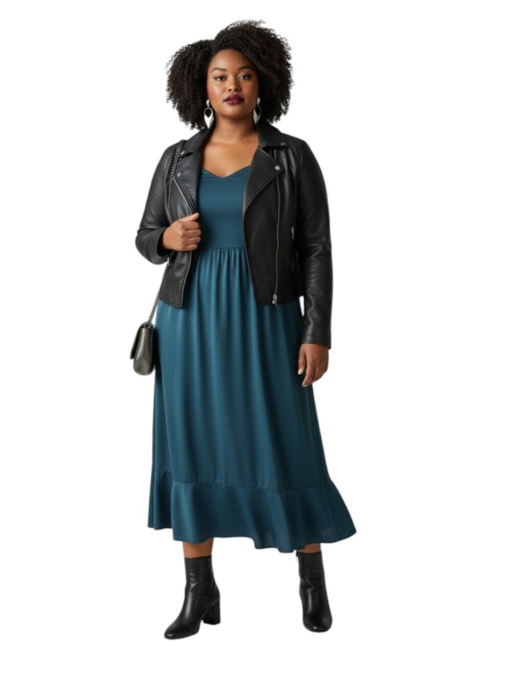 NEW G Giuliana Midi Dress Solid Forest Green Plus 3X Ruffle Hem Shift Cap Sleeve